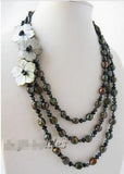 20'' 3-strand 10mm Baroque Freshwater Pearl Shell Flower Necklace