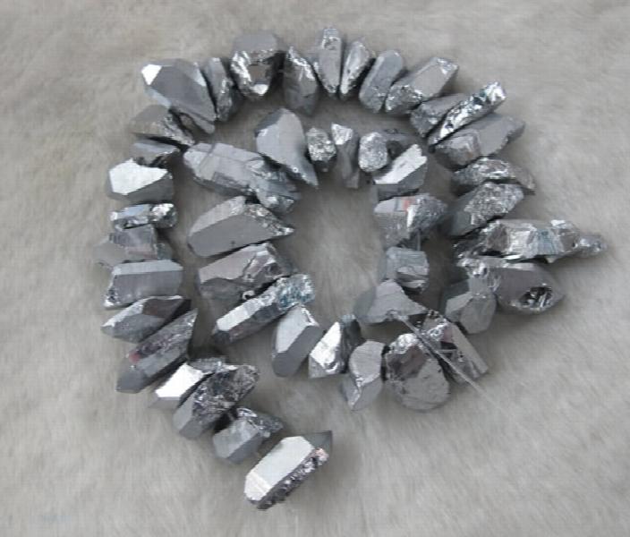 Silver Titanium Quartz Beads, Raw Quartz Point Crystal Beads Loose Gemstone