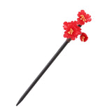 Vintage Chinese Wood Hair Sticks with Jade Flower