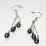 AA Pearl Earrings White Pink Lavender 3 Beads Dangle Earring