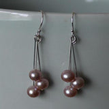 Pink Zigzag Freshwater Pearl Dangle Earrings, S925 Sterling Silver Hook
