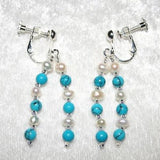 Pearl & Turquoise Clip On Drop Earring