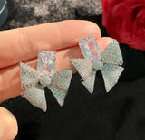 S925 Silver Bow Zircon Crystal Earrings DIY Jewelry