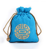 2pcs Embroidered Joyous Pouch Drawstring Cotton Linen Jewelry Gift Bag
