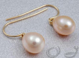 Peach Pink AA Freshwater Pearl Hook Earrings 8x16mm