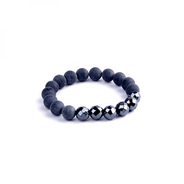 BOJIU Matte Grey Ag. Stone Elastic 10mm Bead Bracelet BC129