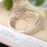 S925 Silver Bamboo Hetian Jade Bracelet Chinese Retro Style Ethnic Open Silver
