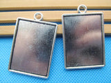 20pcs Antique Silver Rectangle Base Setting Tray Bezel Pendant Charm