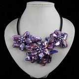 Purple Pearl Shell Flower Necklace Women Gift Fine Jewelry
