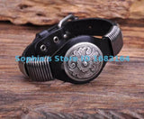 Vintage Floral Studded Men's Leather Bracelet Cuff