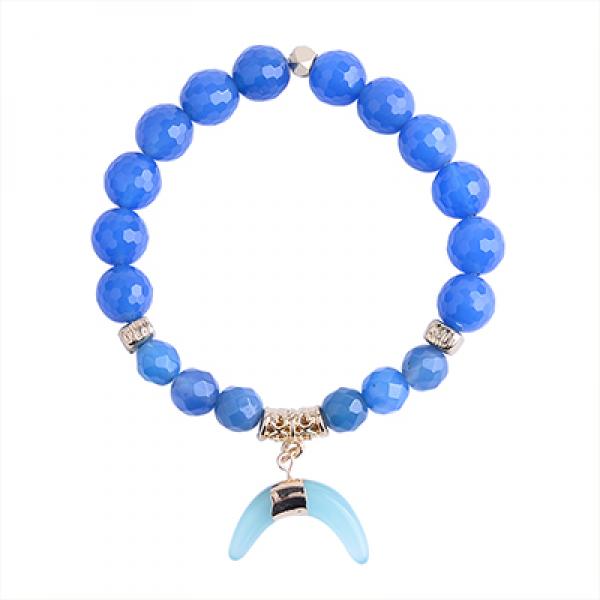 BOJIU Glass Bead Bracelet With Horn Pendent for Women