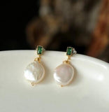 Baroque Emerald 14K Pearl Drop Earrings