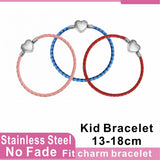3mm Stainless Steel Heart Buckle Leather Bracelet for Pandora Charms