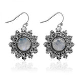 Moonstone Round 6MM 925 Silver Earrings Vintage Chrysanthemum - Engagement Party