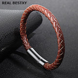 Men's Cow Leather Bracelet Stainless Steel Clasp