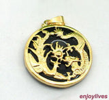 Agate 18KGP Dragon Phoenix Pendant Necklace