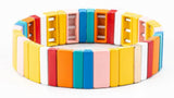 Boho Friendship Braided Enamel Rainbow Tile Bracelet Set