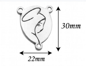 5Pcs Stainless Steel Catholic Virgin Mary Charms Three Hole Connectors