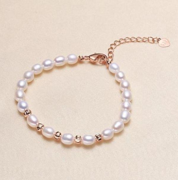 Pink Gray Freshwater Pearl Bracelet 5-6mm Fine Jewelry Lady Girl Gift