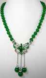 8mm Emerald Green Jade Beads Crystal Butterfly Pendant Necklace