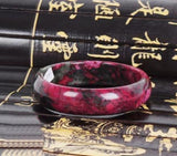 Natural Women Jade Bangle Bracelet Pink Black Flower Gemstone Real Jade