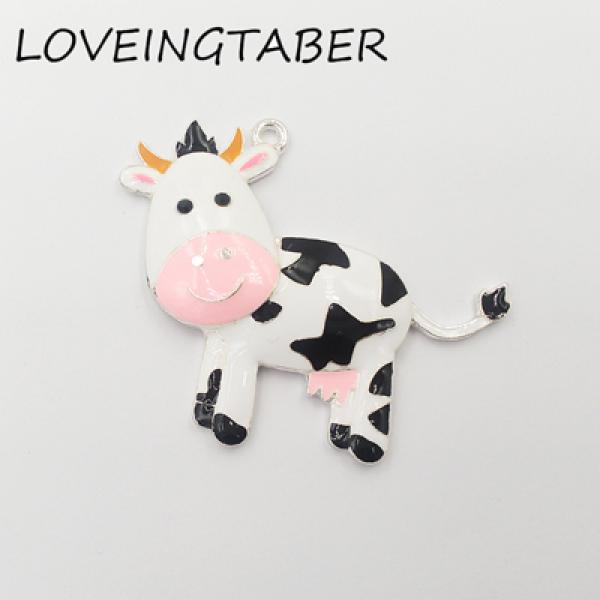 10pcs/lot Enamel Farm Animal Cow/Dairy Cattle Pendants for Kids Jewelry Making