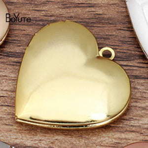 10Pcs 29*27*7MM Heart Locket Pendant Brass Glossy Metal Insert Photo Memory