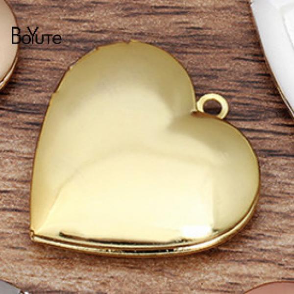 10Pcs 29*27*7MM Heart Locket Pendant Brass Glossy Metal Insert Photo Memory