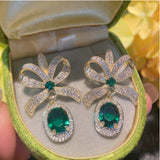 S925 Bow Knot Zircon Stud Earrings
