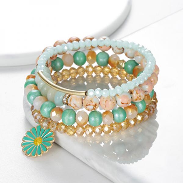 BOJIU Round Crystal Beads Bracelet Sets For Women Charm Strand Bracelets