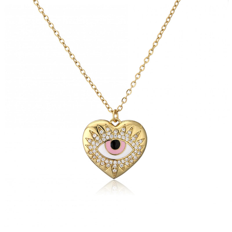 HECHENG Lucky Eye Pendant Necklace CZ Evil Eyes Long Chain Necklace Women
