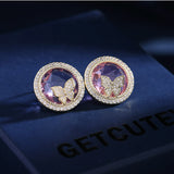 S925 Silver Needle Crystal Zircon Earrings Butterfly Wings