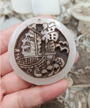 Hand-carved Antique Jade Necklace Pendant Jewelry Men Women Luck