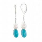Pearl and Turquoise Drop Earrings S925 Silver Hook