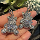Zircon bear earrings set with pink gem
