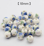 50 pcs Porcelain Beads, DIY Ceramic Loose Beads, Flower Pattern, Round Shape