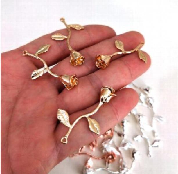 50 pcs Vintage Rose Charm Pendant for Women Jewelry