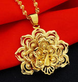 Copper Brass Plated Peacock Flower Pendant Necklace