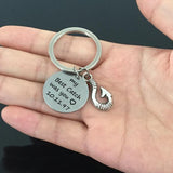Date Fish Hook Men Women Keychain Engraved Pendant Stainless