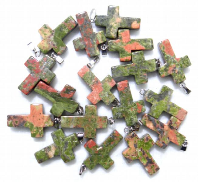 Gem Stone Quartz Crystal Amethyst Tiger's-eye Cross Pendants Charms 50Pcs