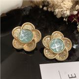 Glass Flower Earrings Sweet Fresh Glass Matte Frosted Square Pearl