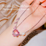 Pink Diamond Love Necklace Sweet Wind Pink Heart Short Pearl Necklace