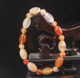 Natural Jade Hand & Red Beads Bangle Elastic Bracelet