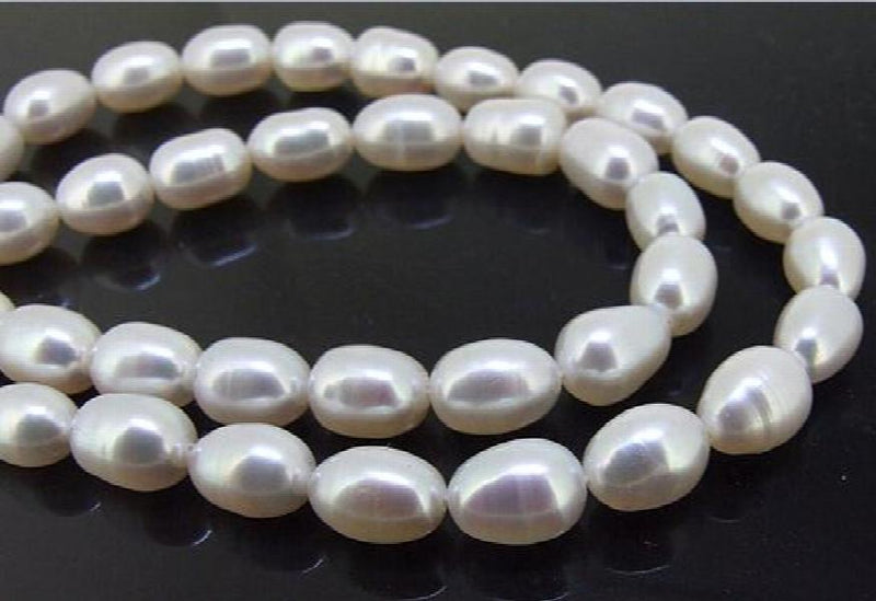 7-8mm Rice Freshwater Pearl Loose Beads 14in DIY Necklace LS3-095