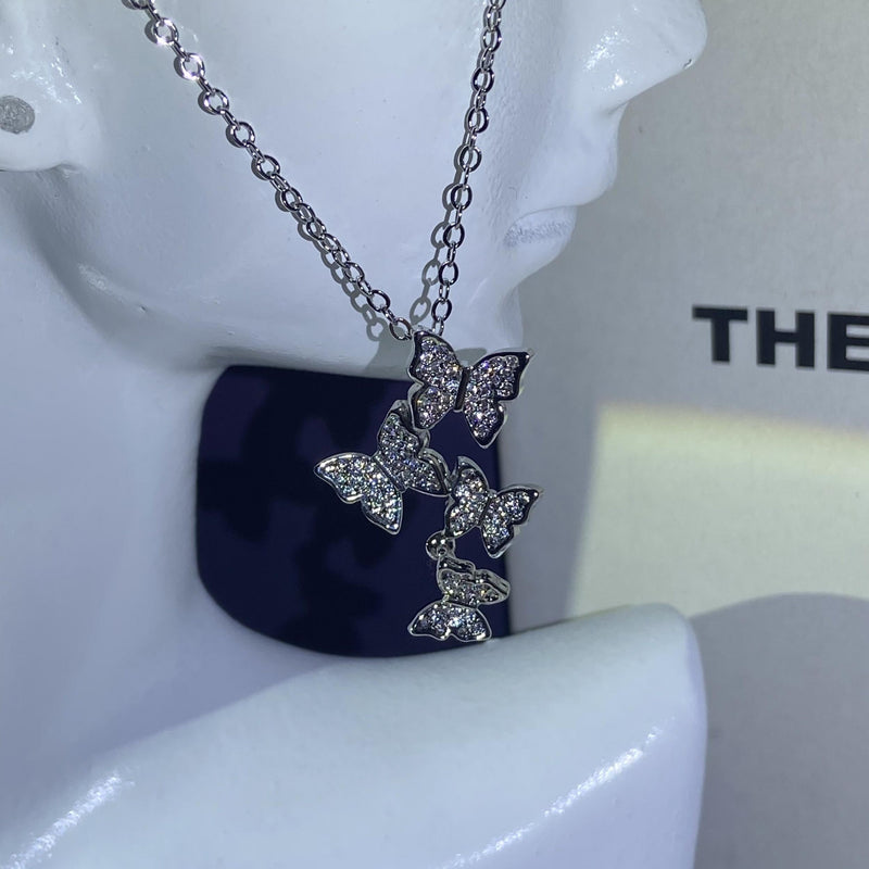 Butterfly Long Chain Pendant Necklace for Women Zircon Stone Choker