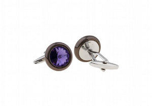 Round Purple Crystal CUFFLINKS for Men L1522 17mm
