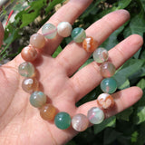 Green Cherry Blossom Stone Bracelet Agate Round Bead Crystal Healing