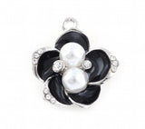 20PCS 23x20mm Rhinestone Flower Pearl Pendant Charms for Locket