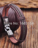 Brown Leather Hemp Braided Surfer Wristband Mens Bracelet