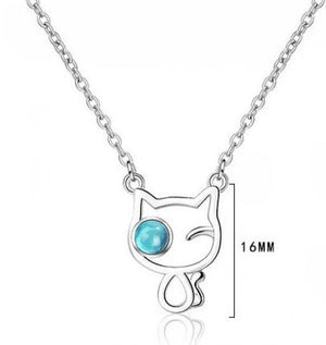 925 Silver Crystal Cat Charm Pendant Necklace for Women Wedding Party